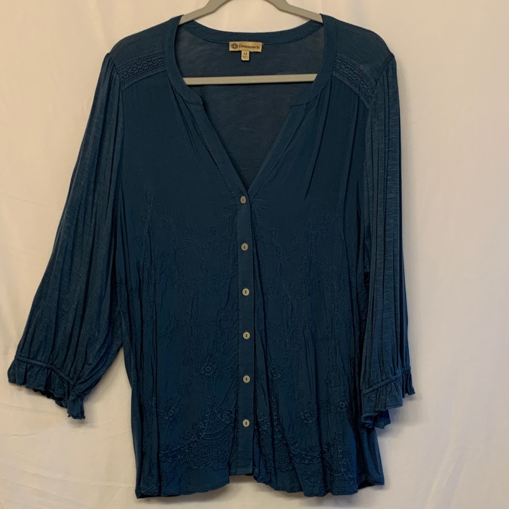 Democracy Deep Blue Button-Up Blouse